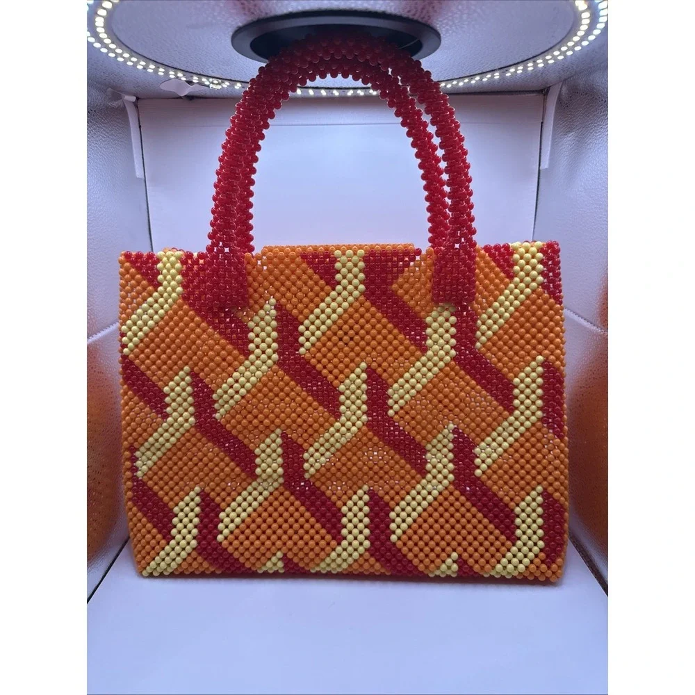 Handmade‎ Beaded Bag Unique Statement Purse Luxury Vintage Y2K Accessory Orange